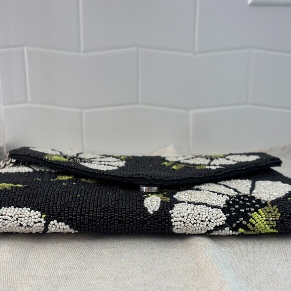 America and Beyond Beaded Clutch/Crossbody - Black, White and Floral - Picture 3 of 13